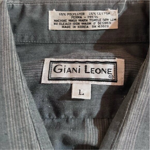 Giani Leone Shirt Men's Size Large Black Gray Striped Long Sleeve Button Up - Picture 3 of 5